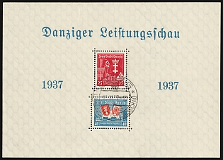 1937 Danzig Gdansk, Germany, Souvenir Sheet, Special Cancellation