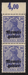 1920 20pf Memel Germany, Upper Margin, Signed