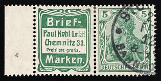 1912 5pf German Empire, Germany, Se-tenant, Zusammendrucke, Signed
