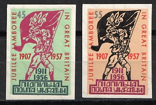 1957 Scout Jubilee Jamboree, Great Britian, Ukraine, Underground Post, Imperforate, Complete Set, Watermark, Feduk #429-430