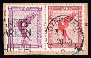 1931 15+10pf on piece Weimar Republic, Germany, Se-tenant, Zusammendrucke, Airmail