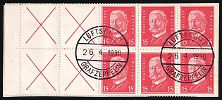 1928 Weimar Republic, Germany, Se-tenant, Zusammendrucke, Block, 'Graf Zeppelin Airship' Postmarks