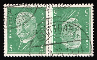 1928 5pf Weimar Republic, Germany, Tete-beche, Se-tenant, Zusammendrucke