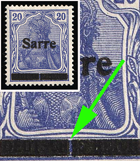 1920 20pf Saar, Germany, Long Bar Vertically BROKEN