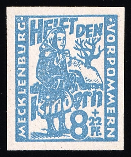 1945 8pf Mecklenburg-Vorpommern, Soviet Russian Zone of Occupation, Germany, Imperforate, Signed