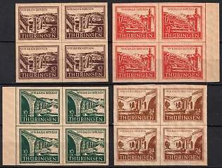 1946 Thuringia, Soviet Russian Zone of Occupation, Germany, Complete Set, Blocks of Four