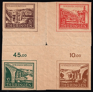 1946 Thuringia, Soviet Russian Zone of Occupation, Germany, Se-tenant Block