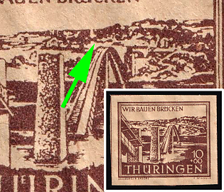 1946 10pf Thuringia, Soviet Russian Zone of Occupation, Germany, Light Fleck in Forest over Third Pier