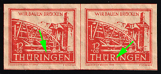 1946 12pf Thuringia, Soviet Russian Zone of Occupation, Germany, Pair, Dot over first 'N' in 'THÜRINGEN', Dot on right next to 'R' in 'THÜRINGEN'