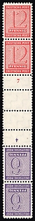 1945 12pf West Saxony, Soviet Russian Zone of Occupation, Tete-beche Gutter-Pair, Plate Numbers