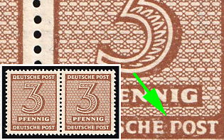 1945 3pf West Saxony, Soviet Russian Zone of Occupation, Pair, Open 'P' on lower 'POST'