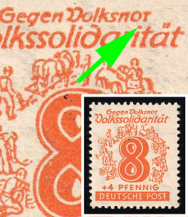 1946 8pf West Saxony, Soviet Russian Zone of Occupation, 'Volksnor' instead of 'Volksnot'