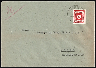 1945 East Saxony, Soviet Russian Zone of Occupation, Not Issued, Philatelic Cover from Dresden to Riesa franked with 12pf