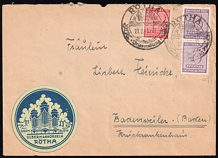 1946 (27 Mar) West Saxony, Soviet Russian Zone of Occupation, Cover from Rotha to Badenweiler with 'Silbermann Organs Rotha' label franked with 12pf and pair of 6pf