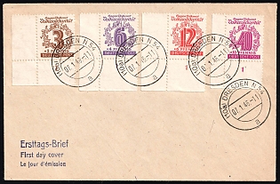 1946 (7 Jan) West Saxony, Soviet Russian Zone of Occupation, Philatelic FDC Cover from Dresden franked with 3pf, 6pf, 12pf and 40pf, Corner Margins