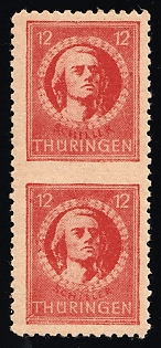 1945 12pf Thuringia, Soviet Russian Zone of Occupation, Germany, Pair, MISSING Perforation Between Stamps