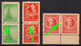 1945 Thuringia, Soviet Russian Zone of Occupation, Germany, Pairs, MISSING Perforation Punctures