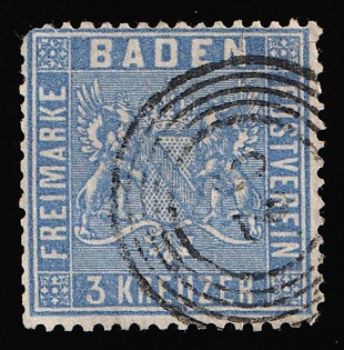 1861 3kr Baden, German States, Germany, Circular Postmark
