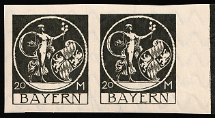 1920 20m Bavaria, German States, Germany, Marginal Imperforate Horizontal Pair, Control Strip