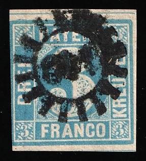1849 3kr Bavaria, German States, Germany, Circular Postmark