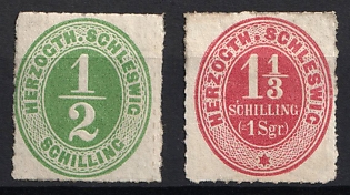 1865-67 1/2s, 1 1/3s Schleswig-Holstein, German States, Germany, Signed