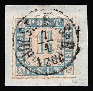 1864 1 1/4s on piece Schleswig-Holstein, German States, Germany, Circular Datestamp, Signed