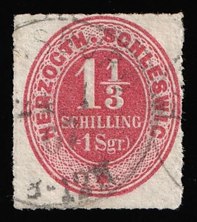 1865-67 1 1/3s Schleswig-Holstein, German States, Circular Datestamp, Germany, Signed