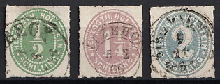 1865 Schleswig-Holstein, German States, Germany, Complete Set, Circular Datestamps, Signed