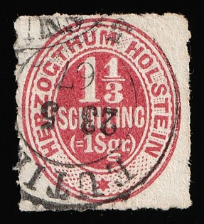1865 1 1/3s Schleswig-Holstein, German States, Germany, Circular Datestamp