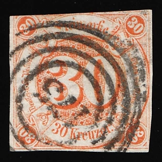 1859 30kr Thurn and Taxis, German States, Germany, Circular Cancellation, Signed, Certificate