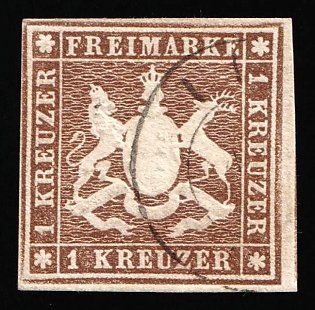 1859 1kr Wurttemberg, German States, Germany, Circular Datestamp