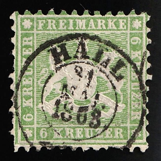 1862 6kr Wurttemberg, German States, Germany, Circular Datestamp