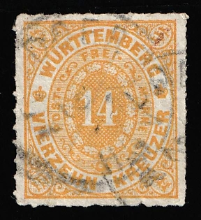 1869 14kr Wurttemberg, German States, Germany, Circular Datestamps