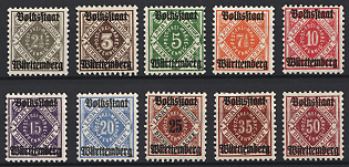 1919 Wurttemberg, German States, Germany, Official Stamps, Complete Set