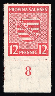 1946 12pf Naumburg (Saale), Germany Local Post, Unofficial Issue, Margin, Plate Number