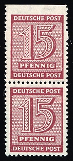 1945 15pf West Saxony, Soviet Russian Zone of Occupation, Pair, Signed, MISSING Perforation on the Top