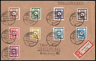 1946 (25 Mar) East Saxony, Soviet Russian Zone of Occupation, Registered Cover locally addressed in Dresden with registration label franked with complete set of 5pf - 40pf