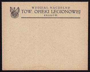 1915-1918 Polish Legion in Austro-Hungarian Army,Envelope of the Main Department of the Society for the Care of Legionnaires based in Kraków, a Charitable Military Welfare Organization