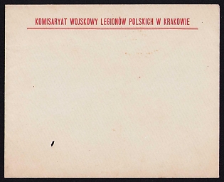 1915-1918 Polish Legion in Austro-Hungarian Army, Official Envelope of the Military Commissariat of the Polish Legions in Kraków