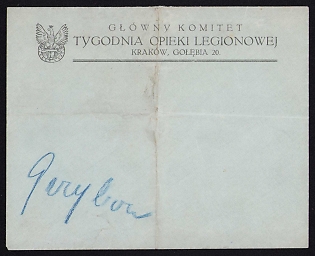1915-1918 Polish Legion in Austro-Hungarian Army, Official Envelope of the Main Committee for the Week of Care for the Legionnaires