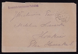 1916 (12 Oct) Polish Legion in Austro-Hungarian Army, Field Post Cover with Complete Letter of a Polish Soldier to Krakow, Austrian K.u.K. (Royal and Imperial) Field Post Postmark No 378, Purple Postmark of the Command of the Polish Legions
