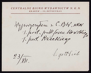 1916 (23 Dec) Polish Legion in Austro-Hungarian Army,Official Cover of the Central Publishing Office of the N.K.N., Apparently Repurposed and used as a Receipt for Paintings