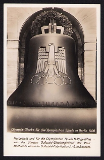 1936 'Olympic Bell for the Olympic Games in Berlin 1936', Summer Olympics (XI Olympiad), Germany, Third Reich Nazi Propaganda Postcard
