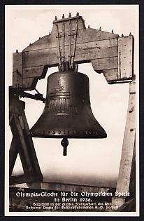 1936 'Olympic Bell for the Olympic Games in Berlin 1936', Summer Olympics (XI Olympiad), Germany, Third Reich Nazi Propaganda Postcard