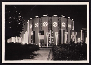 1936 'Berlin Decked with Flags. Adolf Hitler Square at Night', Summer Olympics (XI Olympiad), Germany, Third Reich Nazi Propaganda Postcard