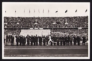 1936 'Berlin Olympic Games 1936. The Torch Relay Runner Arrives at the Stadium', Summer Olympics (XI Olympiad), Germany, Third Reich Nazi Propaganda Postcard