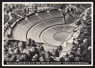 1936 'Reich Sports Field: Dietrich Eckart Open-Air Stage', Summer Olympics (XI Olympiad), Germany, Third Reich Nazi Propaganda Postcard