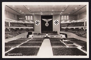 1936 'Deutschlandhalle', Summer Olympics (XI Olympiad), Germany, Third Reich Nazi Propaganda Postcard