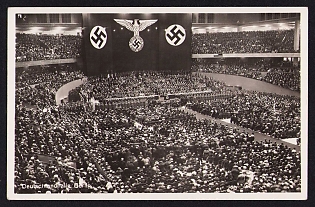 1936 'Deutschlandhalle Berlin', Summer Olympics (XI Olympiad), Germany, Third Reich Nazi Propaganda Postcard