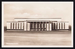1936 'Deutschlandhalle', Summer Olympics (XI Olympiad), Germany, Third Reich Nazi Propaganda Postcard